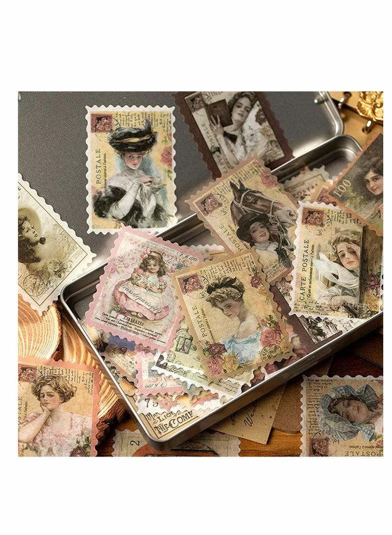Y&D 60Pcs Vintage Postage Stamp Stickers, Aesthetic Classical Beauty Deco Paper Sticker for Scrapbooking, Journaling Supplies, Planners, Kid DIY Art Crafts  - Image 2
