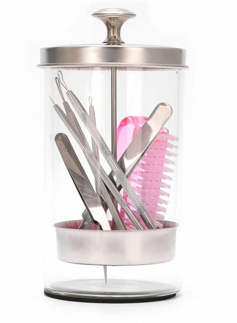 Unbreakable Disinfectant Jar, Midsize Salon Barber Disinfecting 21Oz Glass Sterilizing Jar with Removable Straining Tray for Nail Tools and Supplies, Jar&Spa Implements - Image 2