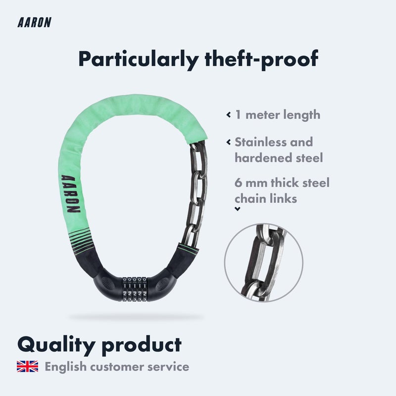 AARON Lock One Bicycle Lock with 5-Digit Combination Code, Steel Chain Lock and High Security Level Lock for E-Bike, Mountain Bike, Trekking Bike, Touring Bike, Road Bike in Mint - Image 2