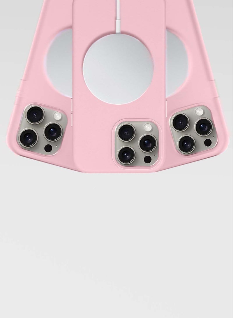 Techie غطاء خلفي جلدي مغناطيسي ماج سيف لهاتف أبل آيفون 15 برو ماكس مع ألياف دقيقة داخلية - وردي فاتح - Image 3