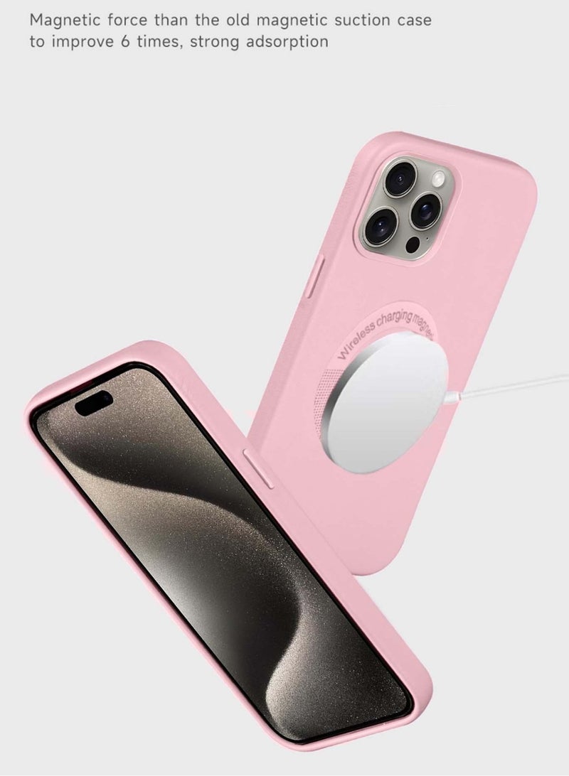 Techie غطاء خلفي جلدي مغناطيسي ماج سيف لهاتف أبل آيفون 15 برو ماكس مع ألياف دقيقة داخلية - وردي فاتح - Image 2