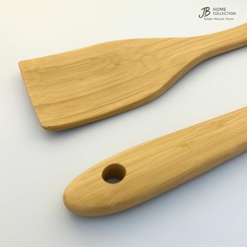 JB Home Collection, Set of 2 Large Bamboo Spatulas, 12" Wooden Cooking Utensils for Non Stick Cookware, Heat Resistant Eco-Friendly Kitchen Turner Tools, Safe for Teflon Pans, Natural Bamboo - Image 2