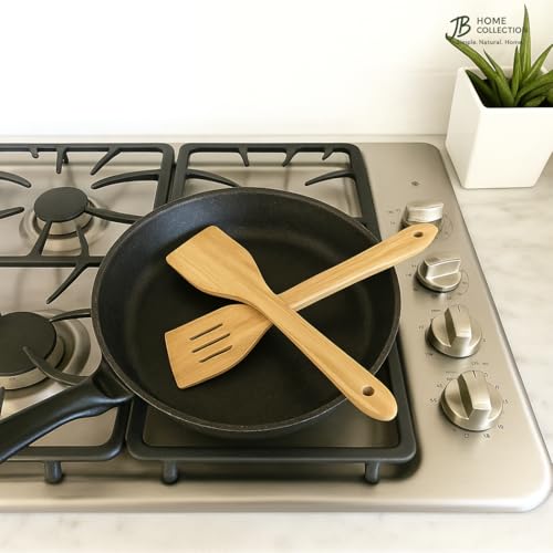JB Home Collection, Set of 2 Large Bamboo Spatulas, 12" Wooden Cooking Utensils for Non Stick Cookware, Heat Resistant Eco-Friendly Kitchen Turner Tools, Safe for Teflon Pans, Natural Bamboo - Image 3