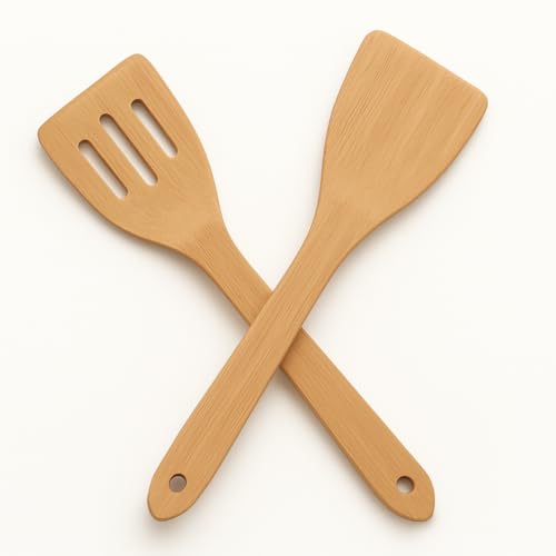 JB Home Collection, Set of 2 Large Bamboo Spatulas, 12" Wooden Cooking Utensils for Non Stick Cookware, Heat Resistant Eco-Friendly Kitchen Turner Tools, Safe for Teflon Pans, Natural Bamboo - Image 5