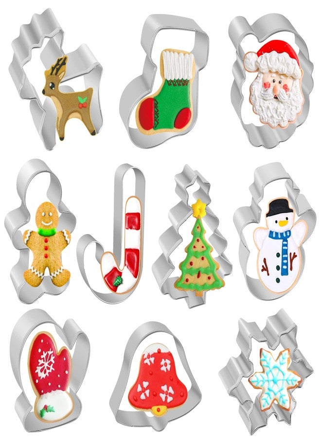 TAROSE Christmas Cookie Cutters, 10 pieces Large Metal Cookie Cutters Shape - Gingerbread Man, Snowflake, Snowman, Christmas Tree, Bell, Reindeer & More for Holiday, Stainless Steel - Image 1