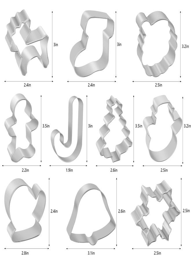 TAROSE Christmas Cookie Cutters, 10 pieces Large Metal Cookie Cutters Shape - Gingerbread Man, Snowflake, Snowman, Christmas Tree, Bell, Reindeer & More for Holiday, Stainless Steel - Image 2