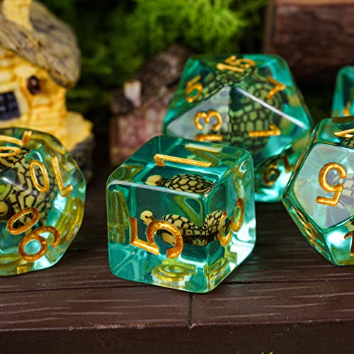 Cusdie 7Die DND Dice Polyhedral Dice Set Filled with Animal for Role Playing Game DD Dice Brown Turtle - Image 5