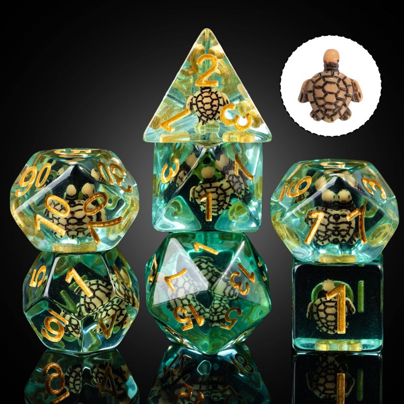 Cusdie 7Die DND Dice Polyhedral Dice Set Filled with Animal for Role Playing Game DD Dice Brown Turtle - Image 3
