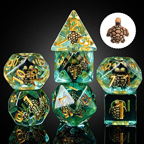 Cusdie 7Die DND Dice Polyhedral Dice Set Filled with Animal for Role Playing Game DD Dice Brown Turtle - Image 1