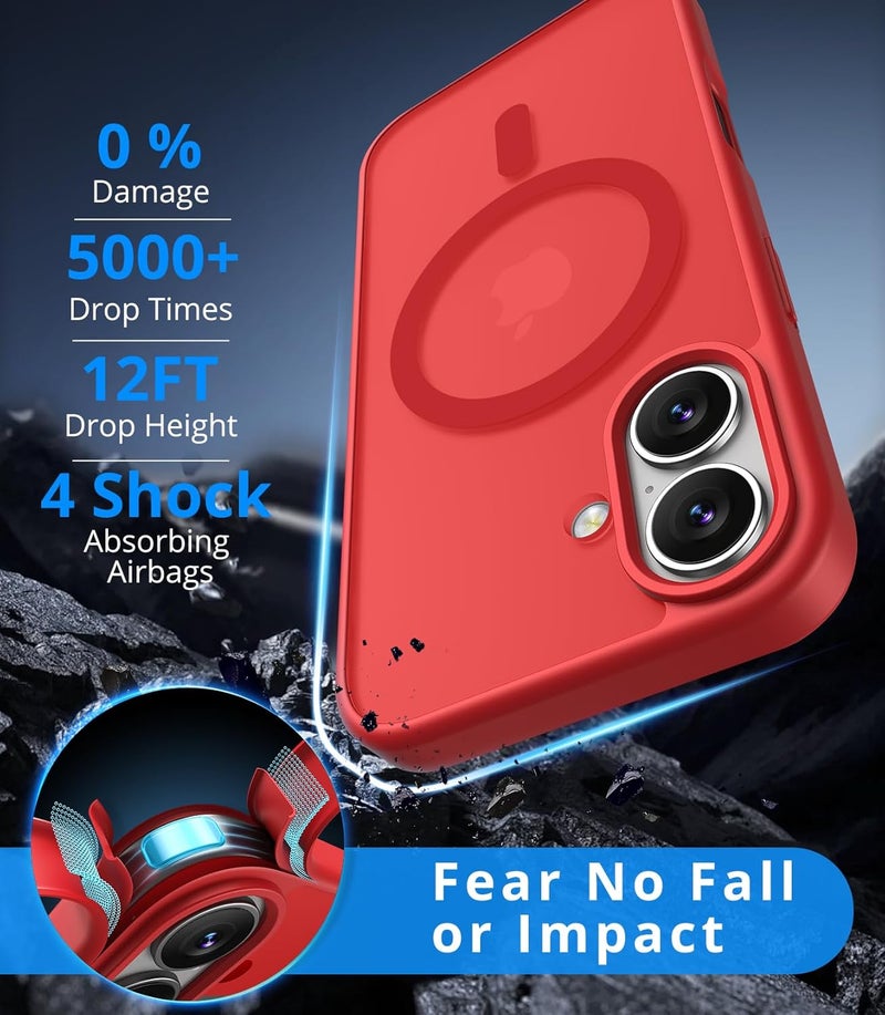 Vansdon Magnetic Case for iPhone 17 with 1-Pack Tempered Glass Screen Protector, Compatible with MagSafe, Military-Grade Drop Protection, Slim Translucent Matte Shockproof Case - Bright Red - Image 2