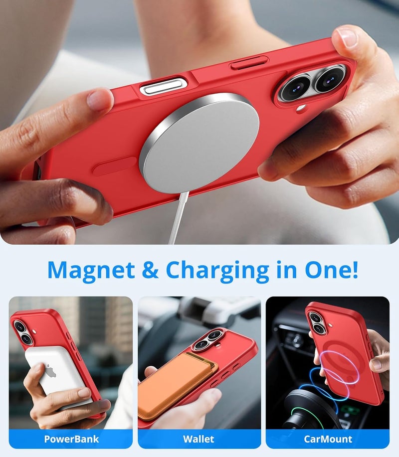 Vansdon Magnetic Case for iPhone 17 with 1-Pack Tempered Glass Screen Protector, Compatible with MagSafe, Military-Grade Drop Protection, Slim Translucent Matte Shockproof Case - Bright Red - Image 3