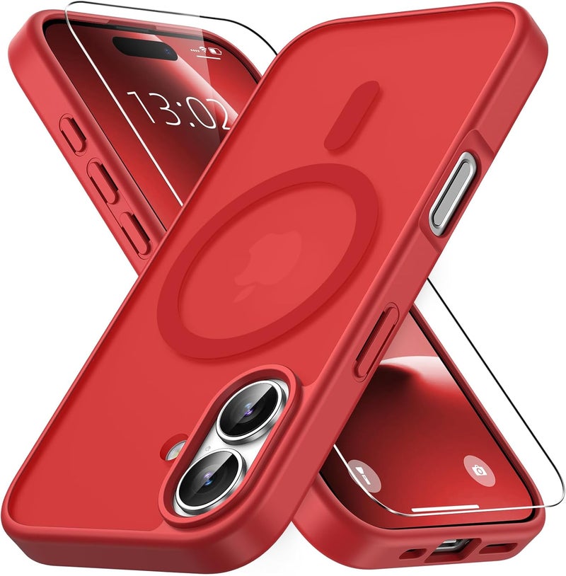 Vansdon Magnetic Case for iPhone 17 with 1-Pack Tempered Glass Screen Protector, Compatible with MagSafe, Military-Grade Drop Protection, Slim Translucent Matte Shockproof Case - Bright Red - Image 1