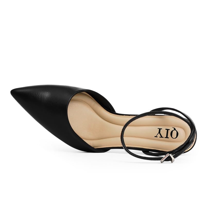 QIY Black Heels Closed Toe Pointy Pointed Toe Heels for Women Black Pumps Formal Dress Wedding Bridal Shoes High Heel Slingback Kitten Stiletto Ankle Strap Heel Size 7.5 - Image 4