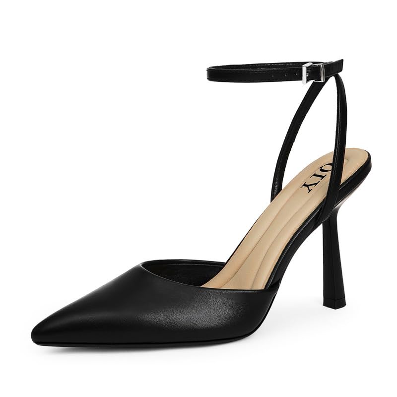 QIY Black Heels Closed Toe Pointy Pointed Toe Heels for Women Black Pumps Formal Dress Wedding Bridal Shoes High Heel Slingback Kitten Stiletto Ankle Strap Heel Size 7.5 - Image 1