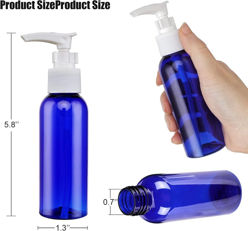 BOMEX 5 Pack Travel Bottles Pump Bottles Dispenser 3.4oz/100ml Plastic Lotion Pump Bottle Clear Travel Toiletry Bottles with Extra 1 Pump Leak Proof for Makeup Cosmetic Containers (Blue) - Image 2