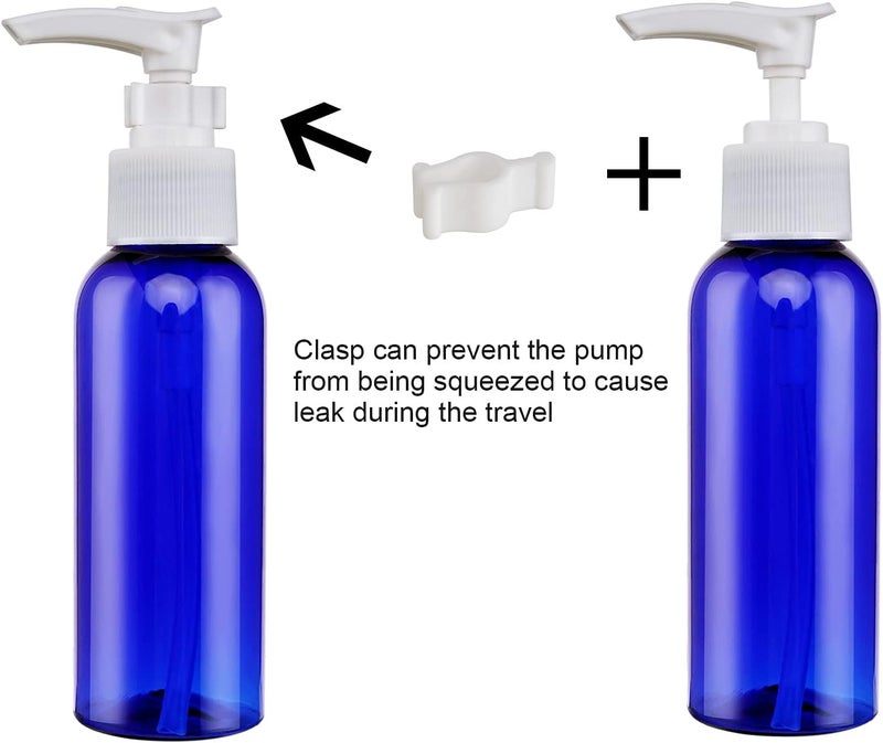 BOMEX 5 Pack Travel Bottles Pump Bottles Dispenser 3.4oz/100ml Plastic Lotion Pump Bottle Clear Travel Toiletry Bottles with Extra 1 Pump Leak Proof for Makeup Cosmetic Containers (Blue) - Image 3