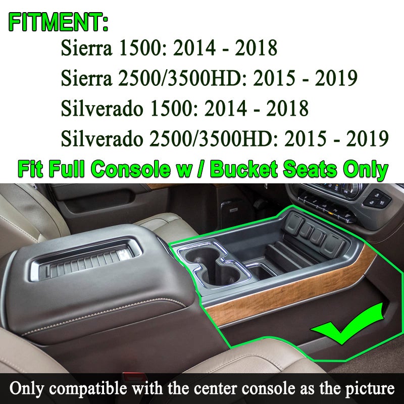 JKCOVER Center Console Organizer Compatible with Chevy Silverado/GMC Sierra 2014 2015 2016 2017 2018 1500/2500/3500HD Accessories Console Compartment Storage Tray -Full Console w/Bucket Seats ONLY - Image 2
