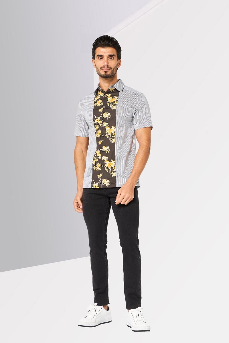 DKNY Men Regular Fit Stripe Short Sleeve Casual Shirt, Multicolor - Image 3