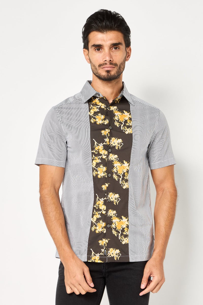 DKNY Men Regular Fit Stripe Short Sleeve Casual Shirt, Multicolor - Image 1