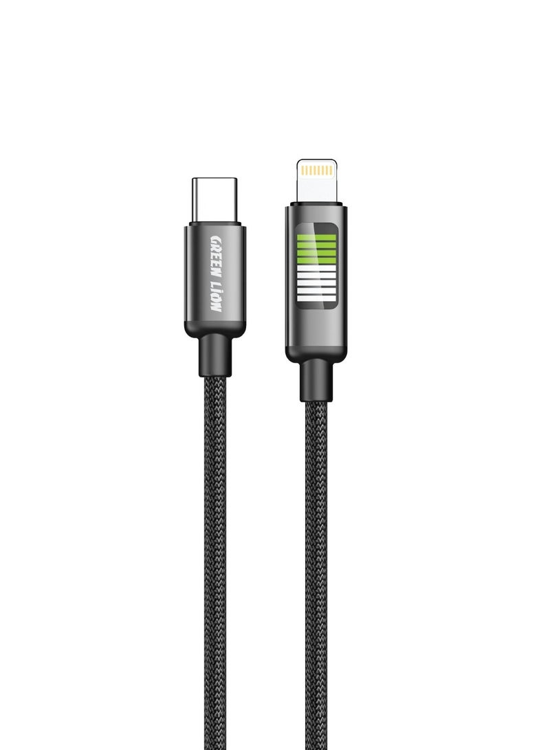 GREEN LION LED Braided Cable USB-C to Lightning 30W/ 480Mbps Transfer Speed / Wide Compatibility /Charge & Sync / Secure & Safe / 1m Wire - Black - Image 1