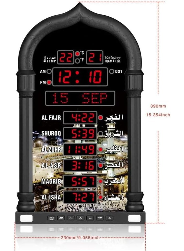 Digital Azaan Prayer Wall Clock with Azaan Alarm and Hijri/Gregorian Calendar, Black - Image 2