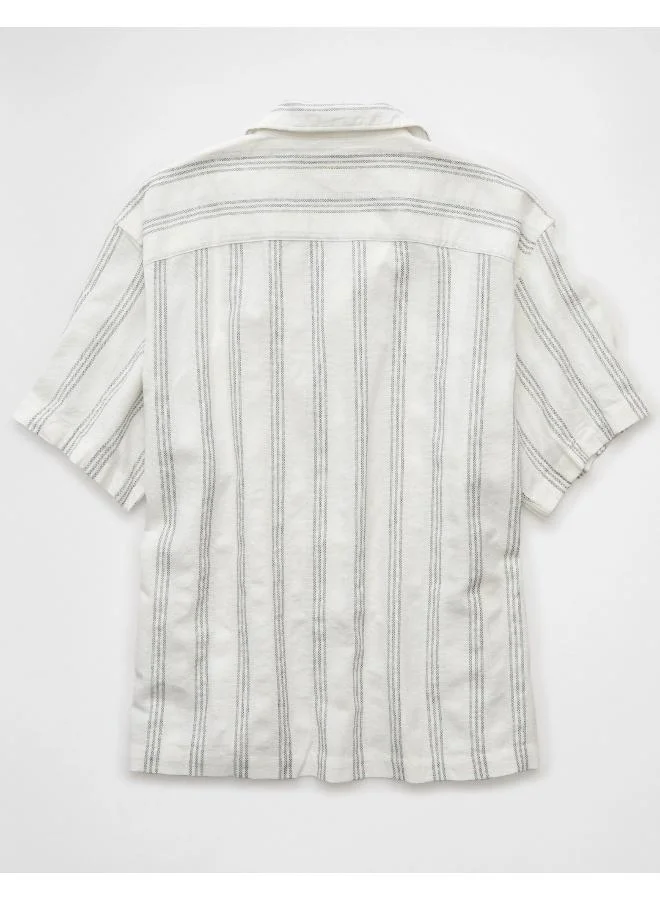 American Eagle AE Striped Linen-Blend Button-Up Poolside Shirt