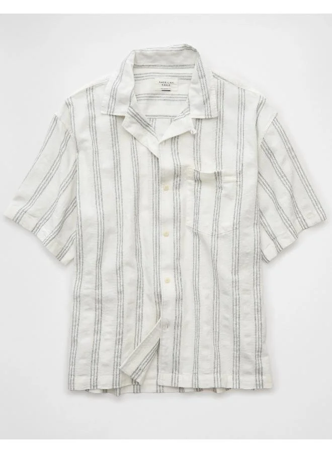 American Eagle AE Striped Linen-Blend Button-Up Poolside Shirt