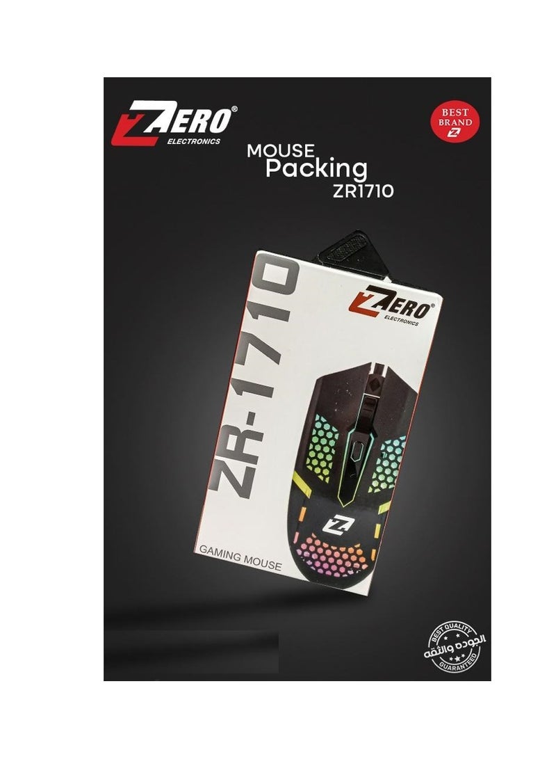 زيرو ماوس ألعاب سلكي زيرو ZR-1710 مزود بإضاءة RGB باللون الأسود  - Image 2