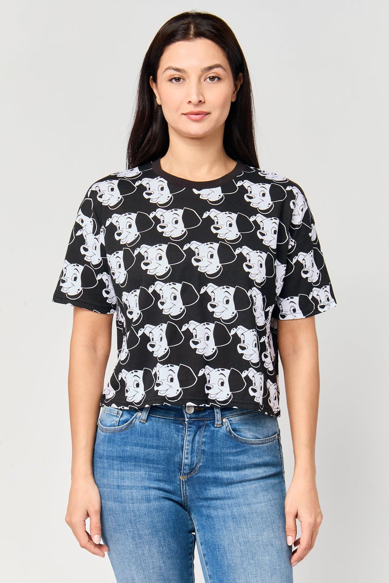 Undiz x Disney 101 Dalmatians Women Crew Neck Short Sleeve Printed T-Shirt, Multicolor - Image 1