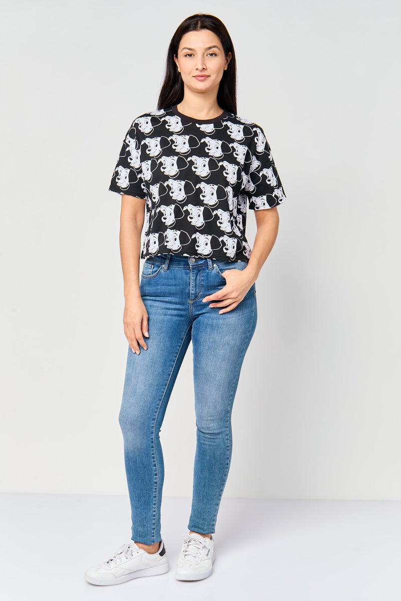 Undiz x Disney 101 Dalmatians Women Crew Neck Short Sleeve Printed T-Shirt, Multicolor - Image 2