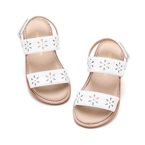 PHIRAMIN Girls White Sandals - Toddler Girl Summer Dress Shoes Size 13 for Party Wedding School - Image 1