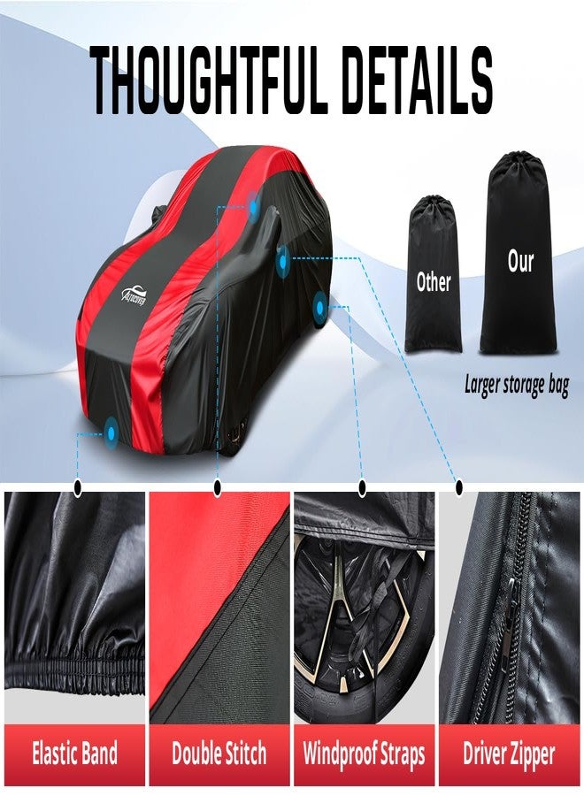 AltoCover Full Exterior Car Cover Waterproof All Weather Outdoor Protection with Red Stripe Design,UV,Rain,Snow&Windproof, Scratch Resistant, Universal Fit for Sedan(188 to 193 inches) - Image 4