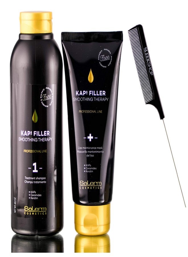 Salerm Cosmetics KAPS Filler Smoothing Therapy Kit - Treatment Shampoo, Liss Mask, Sleek Comb (w/ Ceramides + Keratin, 18 oz + 6 oz)