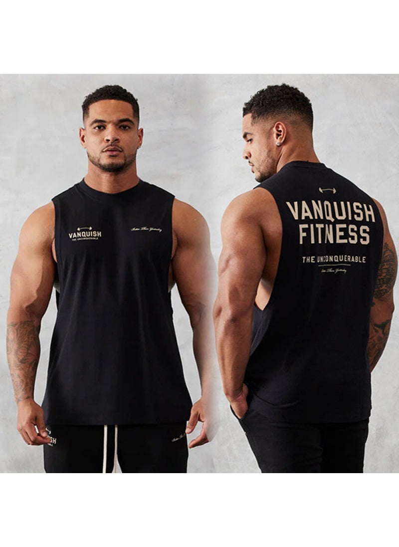 Generic - Vq Muscle Fitness Brothers Summer New Fitness Vest Mens Tops Outdoor Running Leisure Sports Sleeveless Bx79 black - Image 1