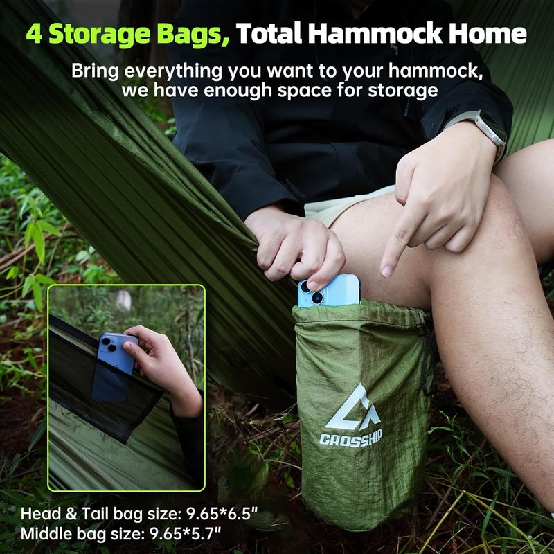 CROSSHIP Camping Hammock with Mosquito Net, 2 Person Hammock Tent, Portable Hammocks, Parachute Nylon Hammock for Indoor, Outdoor, Hiking, Backpacking, Backyard, Beach, Travel (Hold Up to 500lbs) - Image 3
