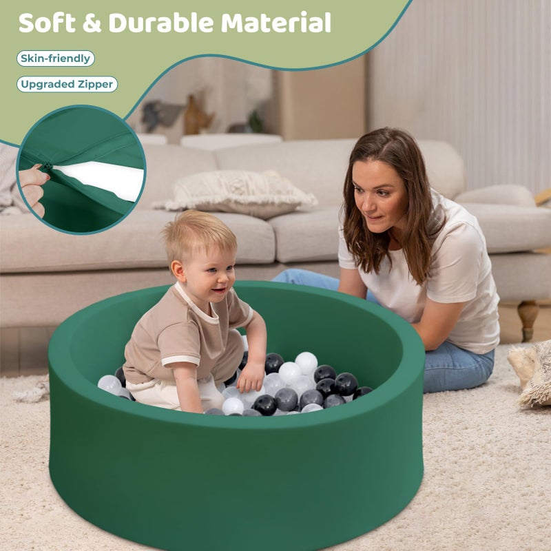HARBOLLE Baby Ball Pit 35.4"" Soft Round Memory Foam Ball Pits NOT Included Balls Indoor Outdoor Playpen for Babies Toddlers Kids Great Gift for Girls Boys  Dark Green - Image 2