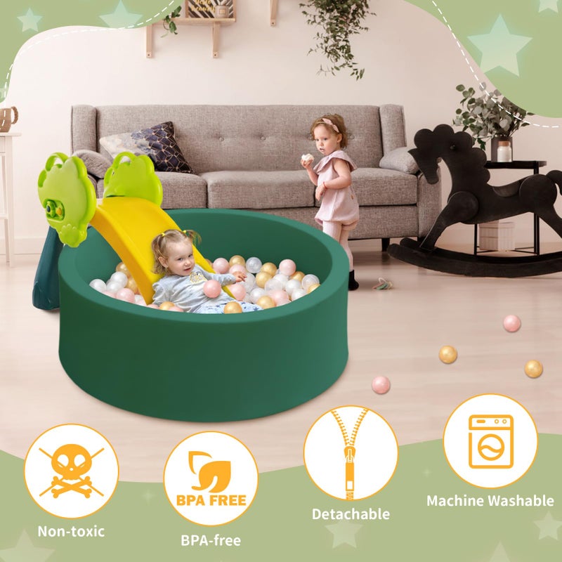 HARBOLLE Baby Ball Pit 35.4"" Soft Round Memory Foam Ball Pits NOT Included Balls Indoor Outdoor Playpen for Babies Toddlers Kids Great Gift for Girls Boys  Dark Green - Image 4