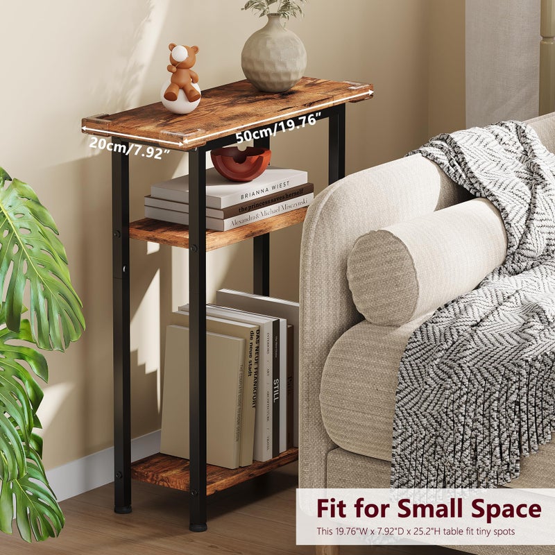 Heybly Small Narrow Side Table for Small Space, Thin Bedside Table, Slim Sofa Table, Skinny End Table, 25.2" Tall Nightstand, Couch Table for Living Room, Bedroom, Study, Rustic Brown, HET005SR1 - Image 2