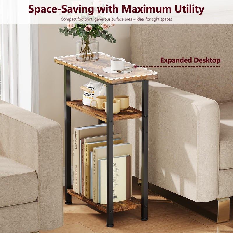 Heybly Small Narrow Side Table for Small Space, Thin Bedside Table, Slim Sofa Table, Skinny End Table, 25.2" Tall Nightstand, Couch Table for Living Room, Bedroom, Study, Rustic Brown, HET005SR1 - Image 3