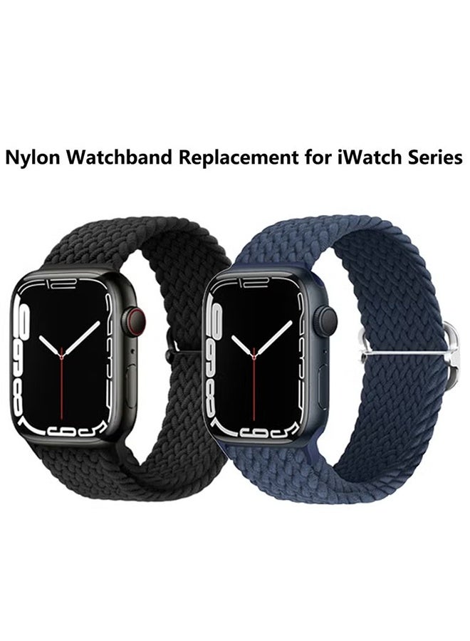Happy D Nylon Watchband Replacement Bracelet for iWatch Series 10/11 46mm,Compatible with iWatch Band 49mm 45mm 44mm 42mm,Sport Strap Replacement WristBands for iWatch Series 9 8 7 6 5 4 ultra 2 ultra 3 ultra SE SE 2 SE 3 Black and Blue - Image 1