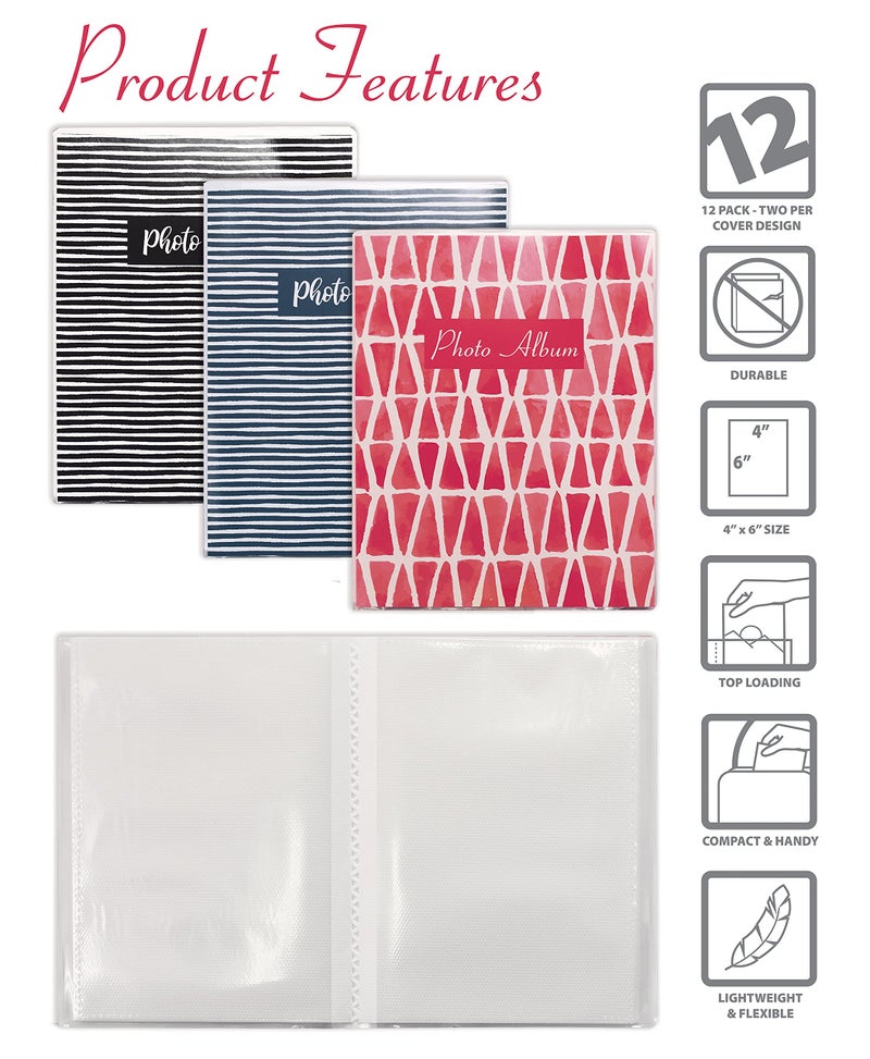 Better Office Products 36 Photo Mini Photo Album, 4 x 6 Inch, Pack of 12, Flexible Cover with Removable Decorative Inserts, Clear View Front Cover, 12 Pack - Image 3
