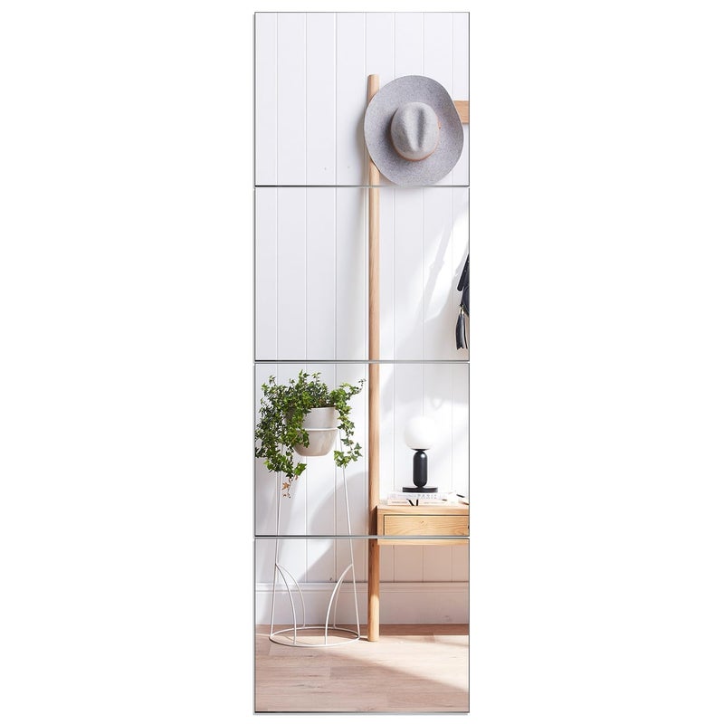 VASUHOME Glass Full Length Square Wall Mirror Tiles12 X12 Inch4Pcs HD Gym Mirrors For Home Gym Full Body Long Mirror For Bedroom Living Room Door Closet Silver