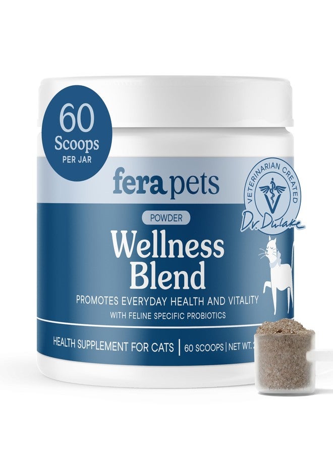 Fera Pets Wellness Blend - Cat Health Supplement with Feline-Specific Probiotics, Taurine and Lysine - Promotes Healthy Joints, Immunity, Heart & Bladder -Powder - 60 Scoops - Image 1