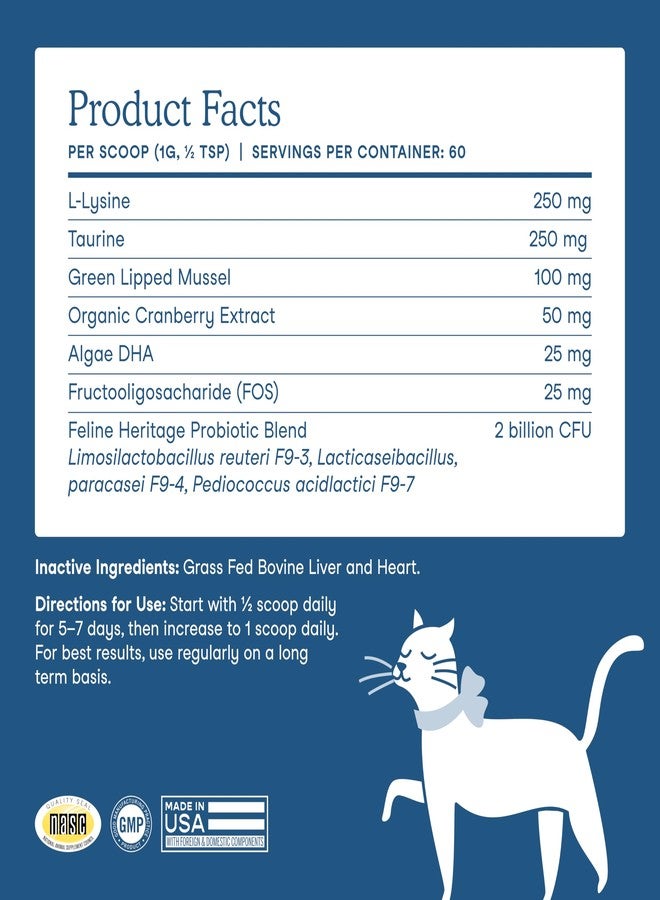 Fera Pets Wellness Blend - Cat Health Supplement with Feline-Specific Probiotics, Taurine and Lysine - Promotes Healthy Joints, Immunity, Heart & Bladder -Powder - 60 Scoops - Image 4