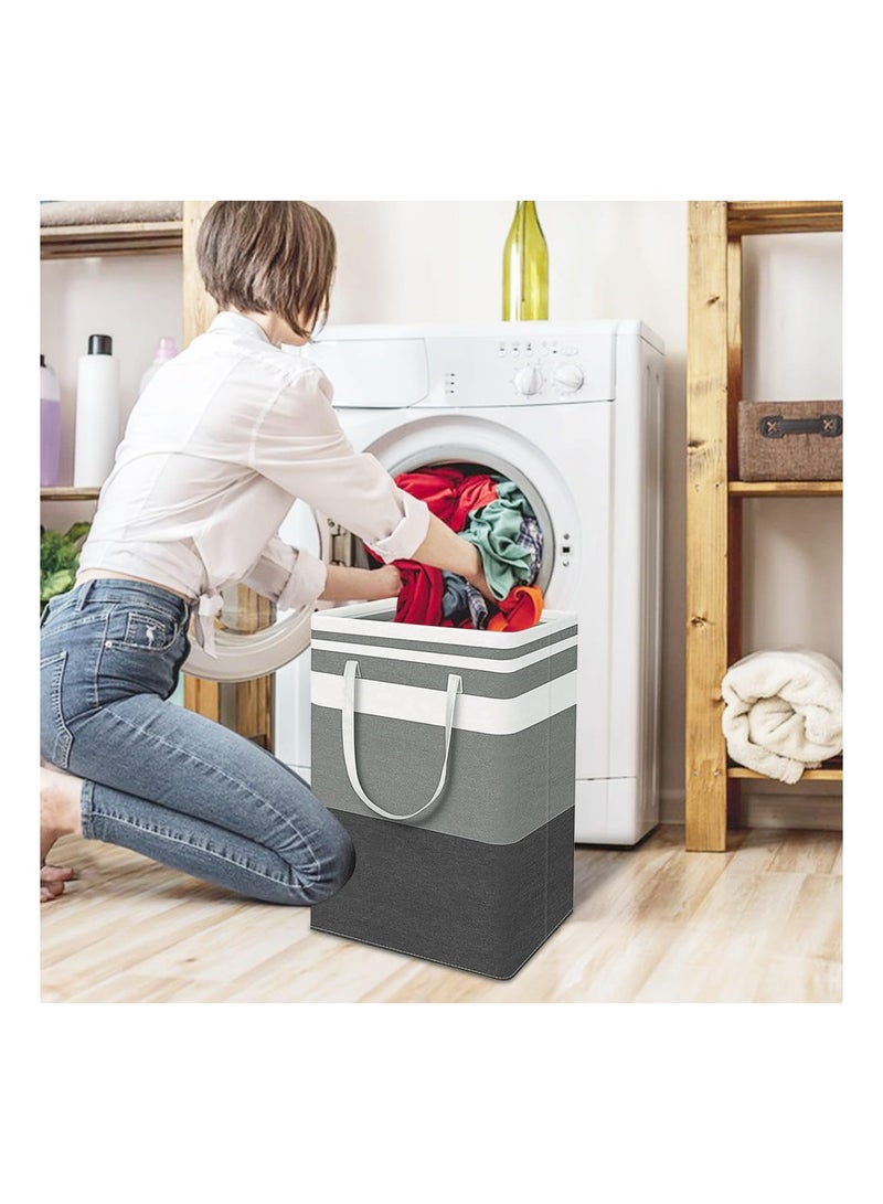 Zikra Large Laundry Basket 75L, Collapsible Laundry Hamper With Easy Carry Extended Handles, Waterproof Freestanding Laundry Hamper for Storage Dirty Clothes in Bedroom, Bathroom - Grey - Image 2