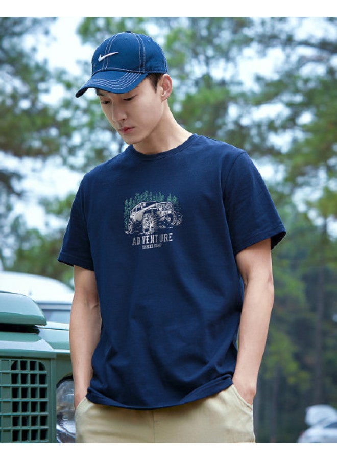 Pure Cotton Outdoor Mountain Style】loose-fit Youth Minimalist Short Sleeve Top Sporty Casual Round Neck T-shirt - Image 1