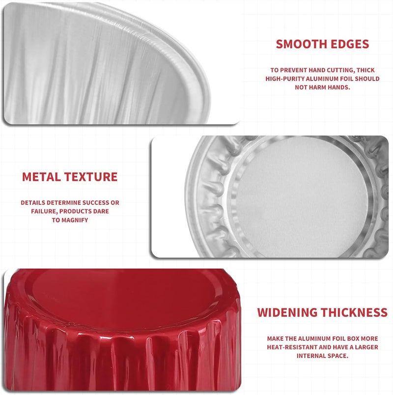 YOIYINI Valentine's Day 50Pcs Mini Aluminum Foil Cupcake Baking Cups,5oz Cake Pans Disposable,Mini Loaf Pans with Lids,Disposable Ramekins,Tin Cups Containers for Cupcake,Pudding,Muffin,Cheesecake(50, Red) - Image 3