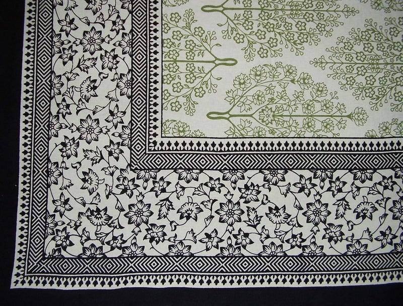 India Arts French Floral Square Cotton Tablecloth 70" x 70" Olive & Black - Image 1