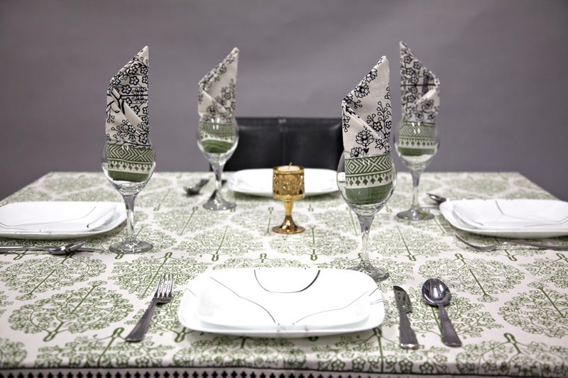 India Arts French Floral Square Cotton Tablecloth 70" x 70" Olive & Black - Image 4