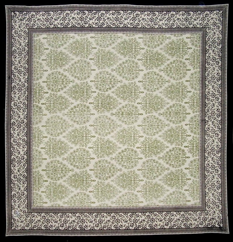 India Arts French Floral Square Cotton Tablecloth 70" x 70" Olive & Black - Image 2